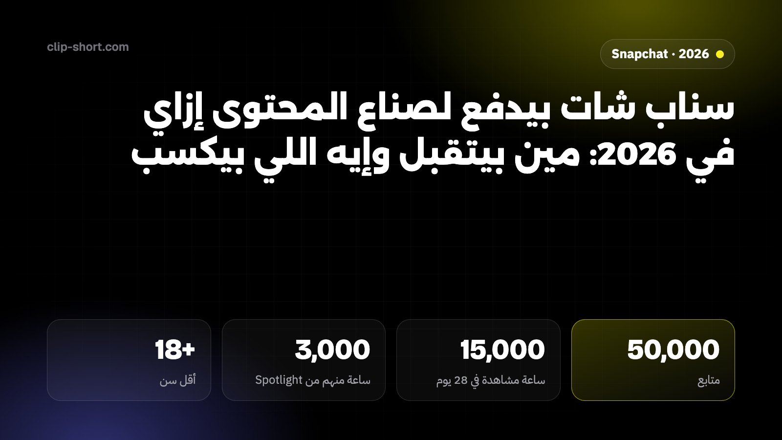 سناب شات بيدفع لصناع المحتوى إزاي في 2026: 50,000 متابع، 15,000 ساعة مشاهدة في 28 يوم، 43 دولة، والسحب من 100 دولار